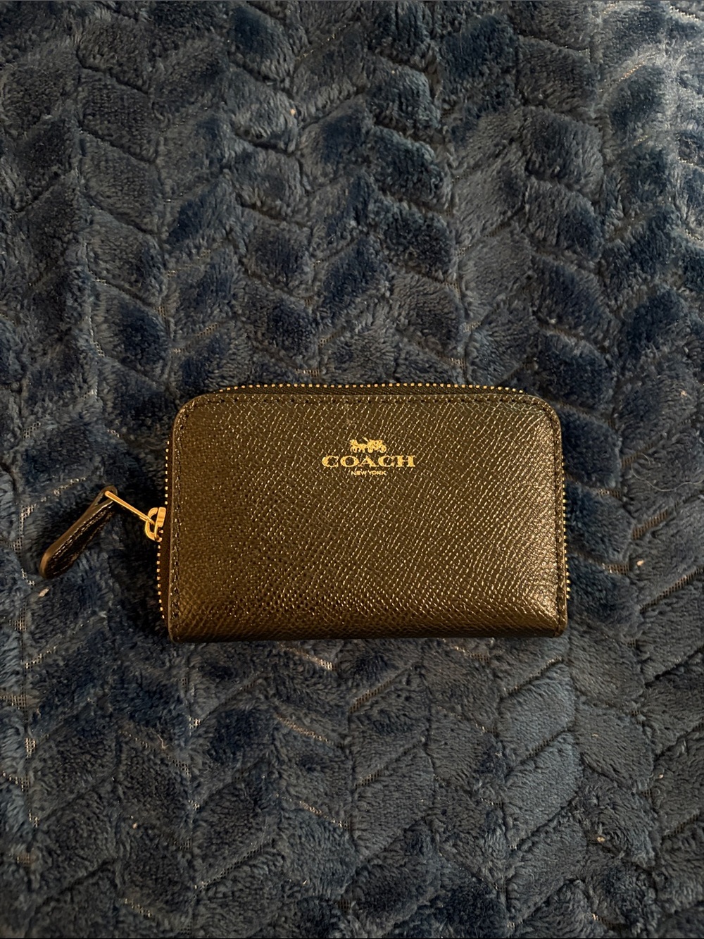 Coach Black Zip Card Case with Gold Logo